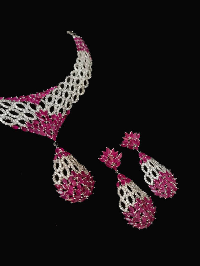 Set of Indian earrings &  Medium necklace with faux Ruby & zircon stone