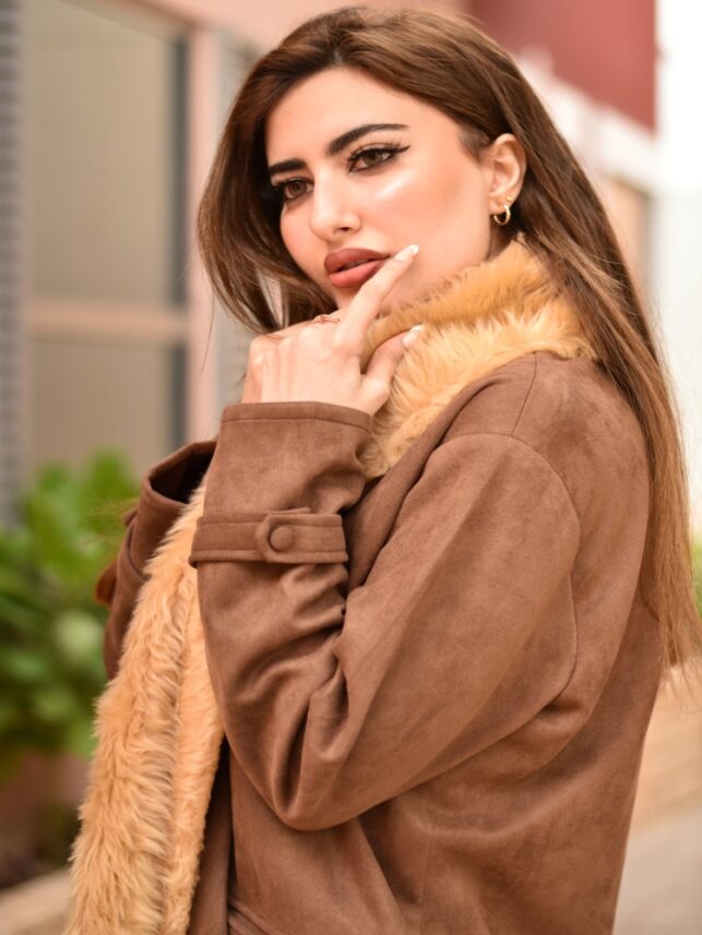 Fur Winter Coat, Chocolate brown with pockets