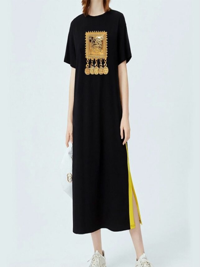 Black w/ side slit w/ yellow line single print in-front