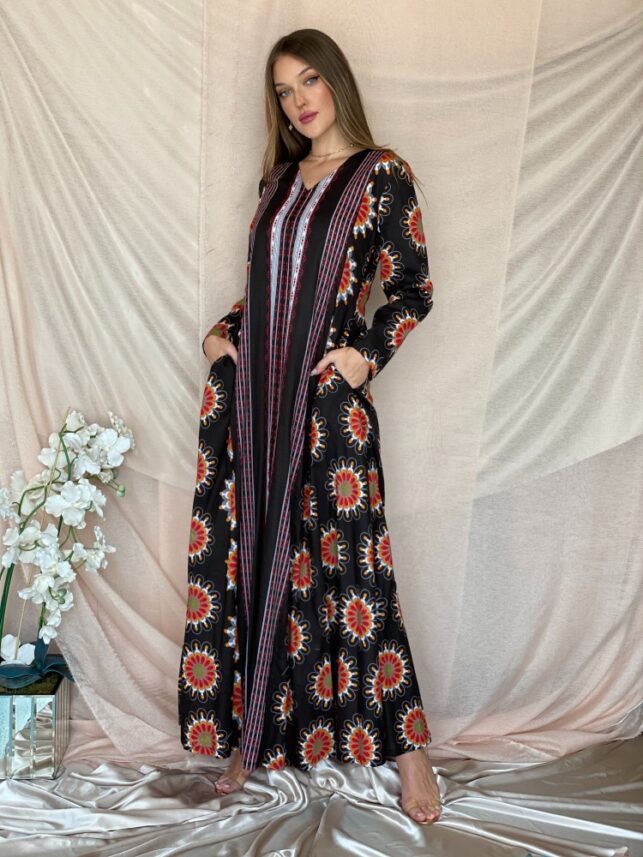 Long sleeve dress, Floral black polyester