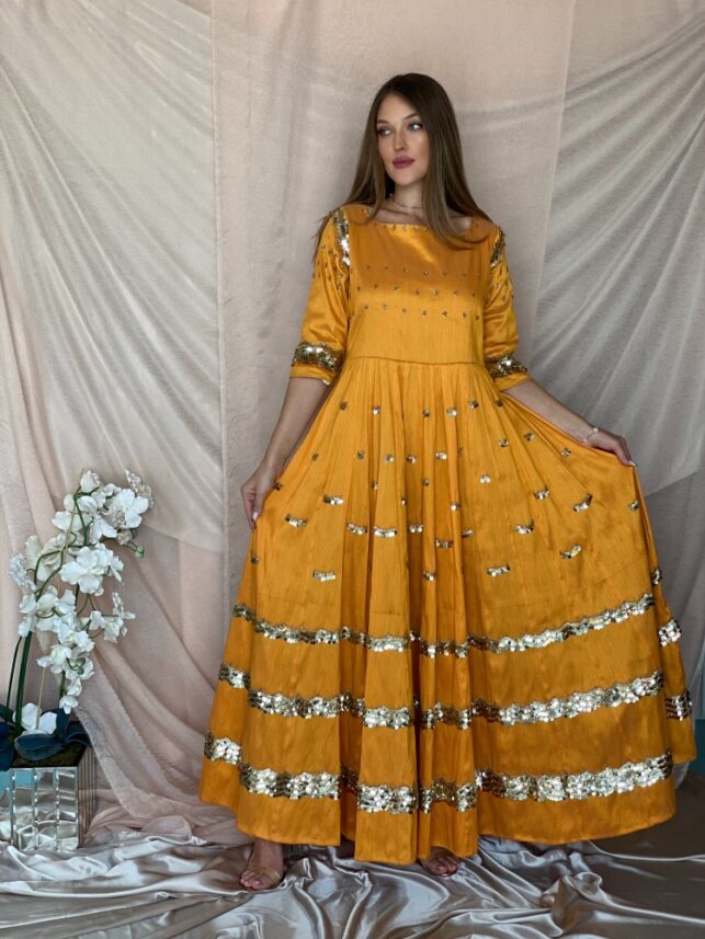 Kimono Dress, Orange beaded gold