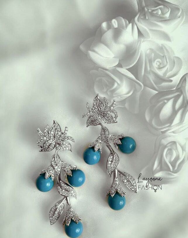 Earrings, Coated Silver & faux turquoise fruity dangling