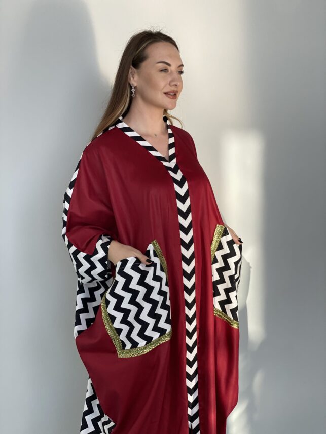Cape dress, Satin Material w/ Zebra pockets design