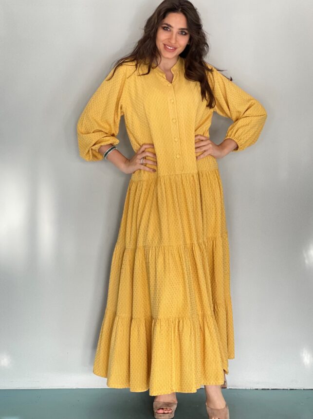 Summer Long sleeve dress with cotton linen materials