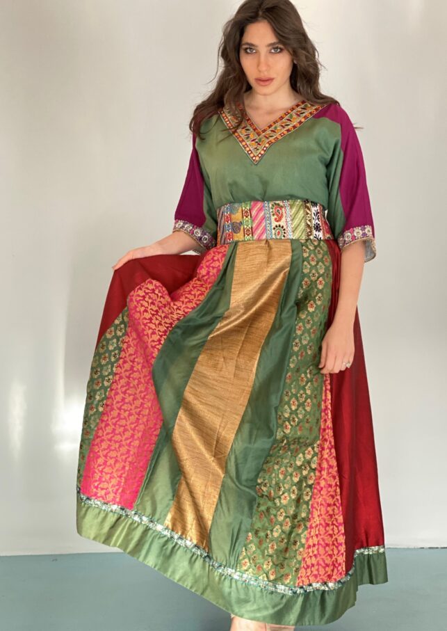 Ethnic dress, Satin crepe materials w/ embroidery