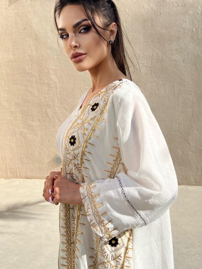 Jalabya embroidery, white linen materials