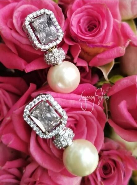 Drop earrings, Crystal quartz & pearl