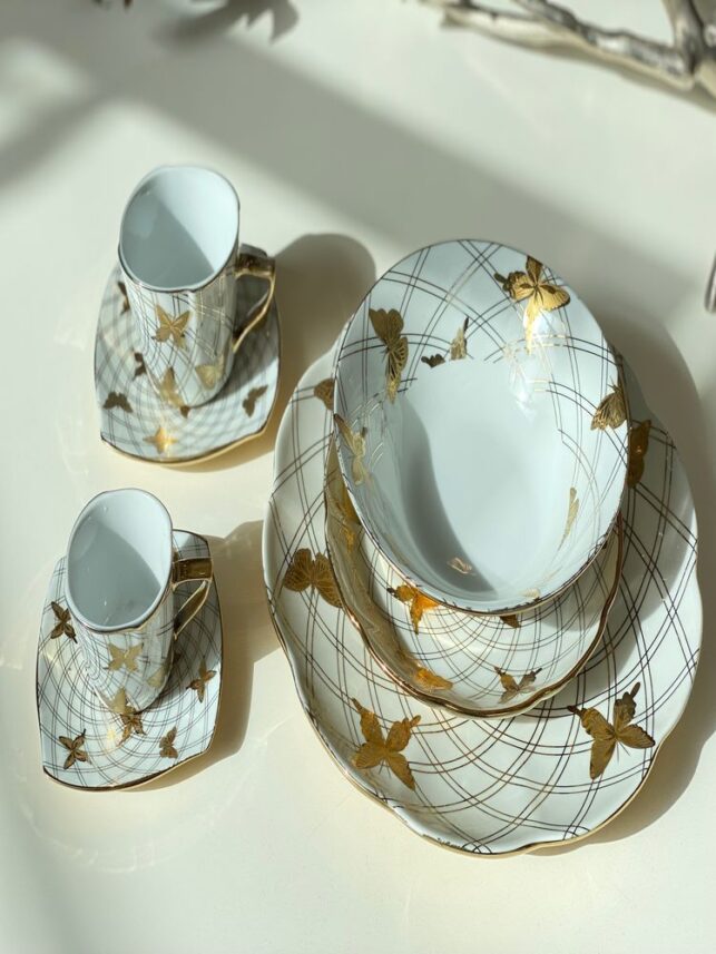 7 Sets of golden butterfly ceramic plates