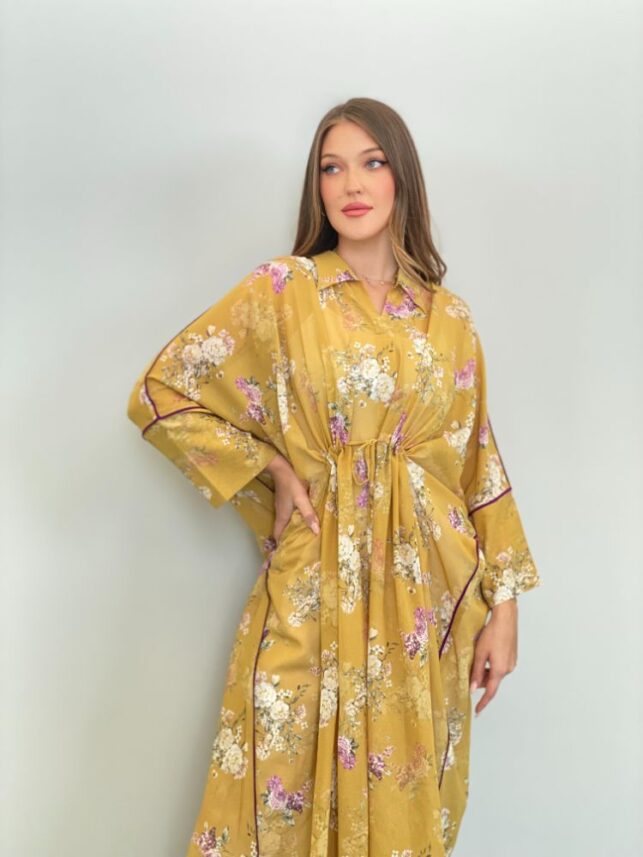 Floral collar dress, with built in belt chiffon materials