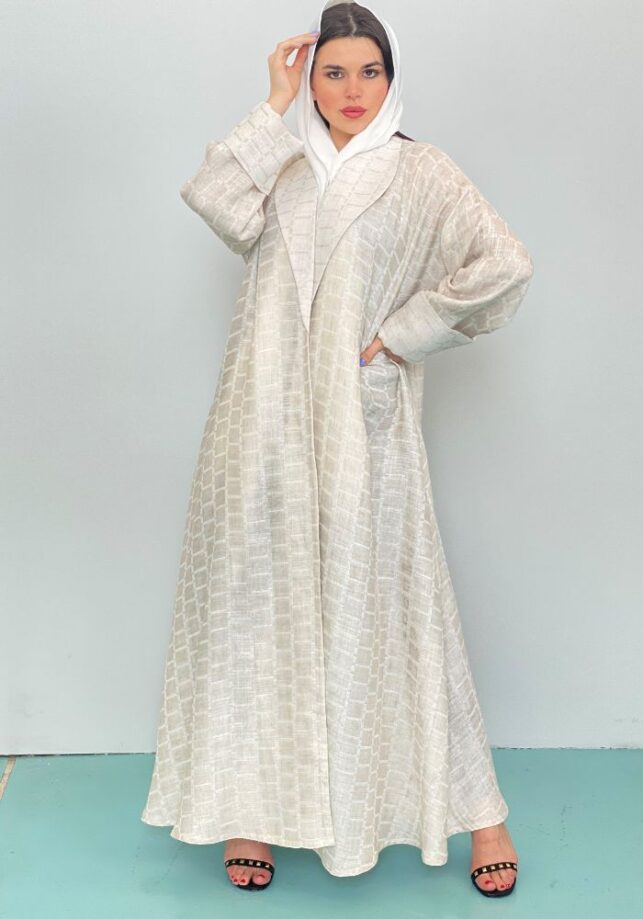 Collar abaya, with linen materials