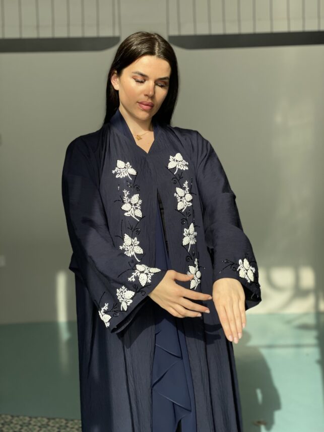 Modern Abaya with white embroidery