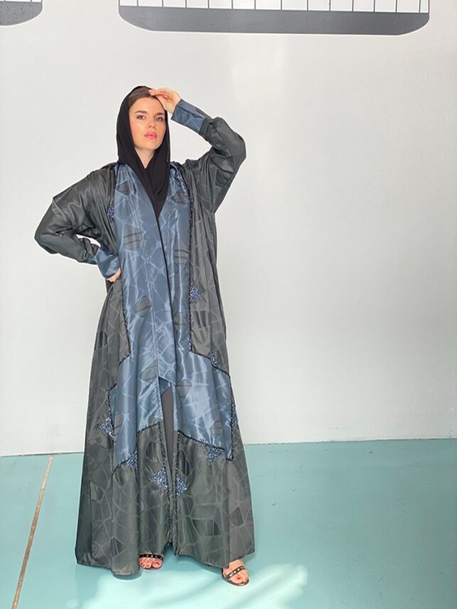 Silky beaded abaya A line style