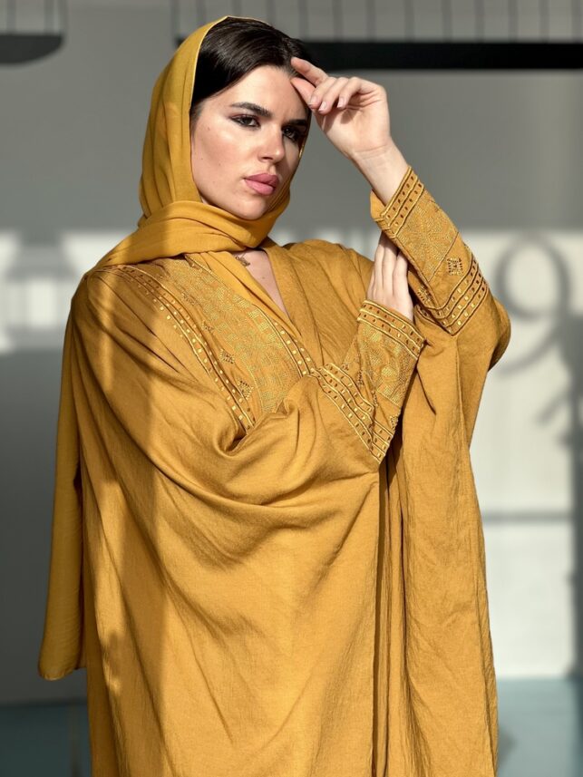 Modern Abaya with tiny embroideries linen cotton materials