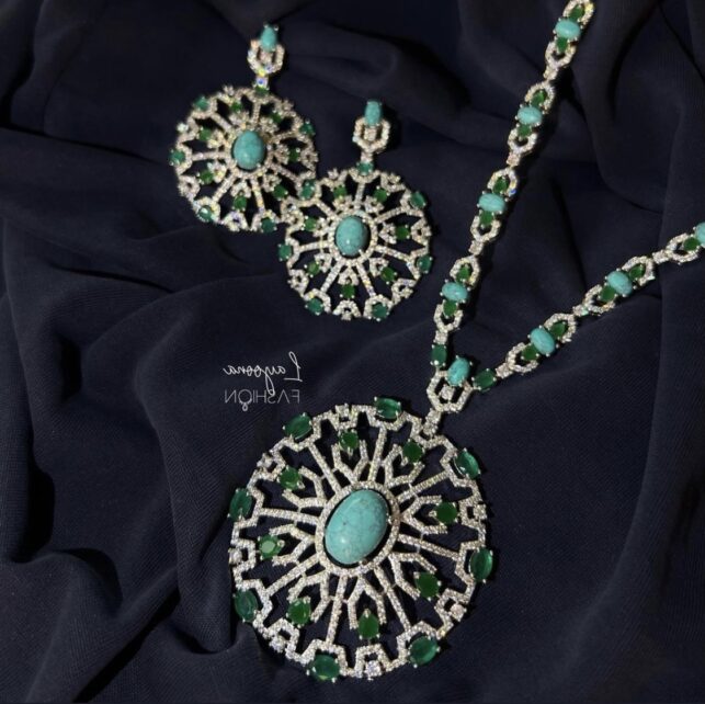 Set of Indian necklace with earrings mixed up with stones