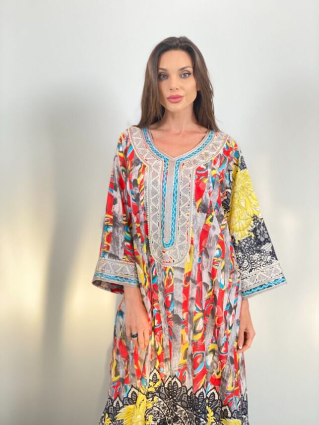 Colored Caftan with embroidery cotton materials