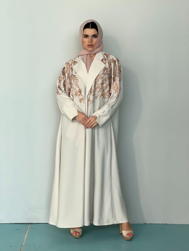 Embroidery collar abaya, Satin materials