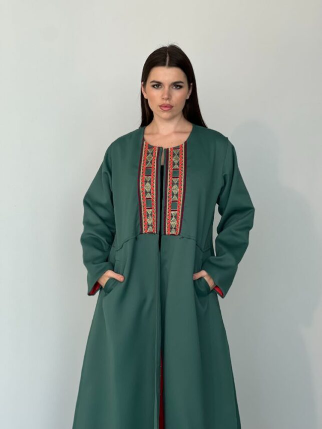 leather winter coat with modern style embroidery