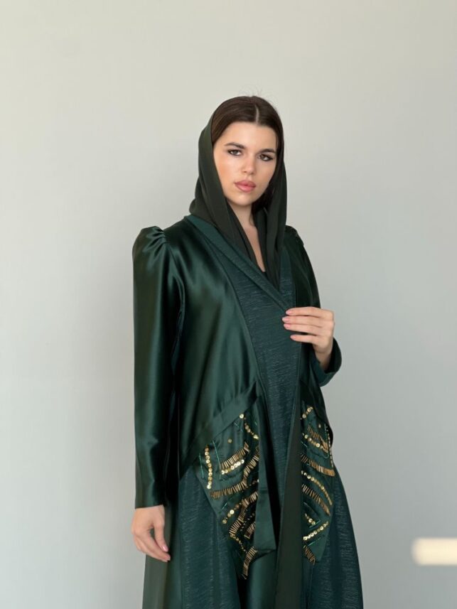 Colored designed abaya beaded & silk materials