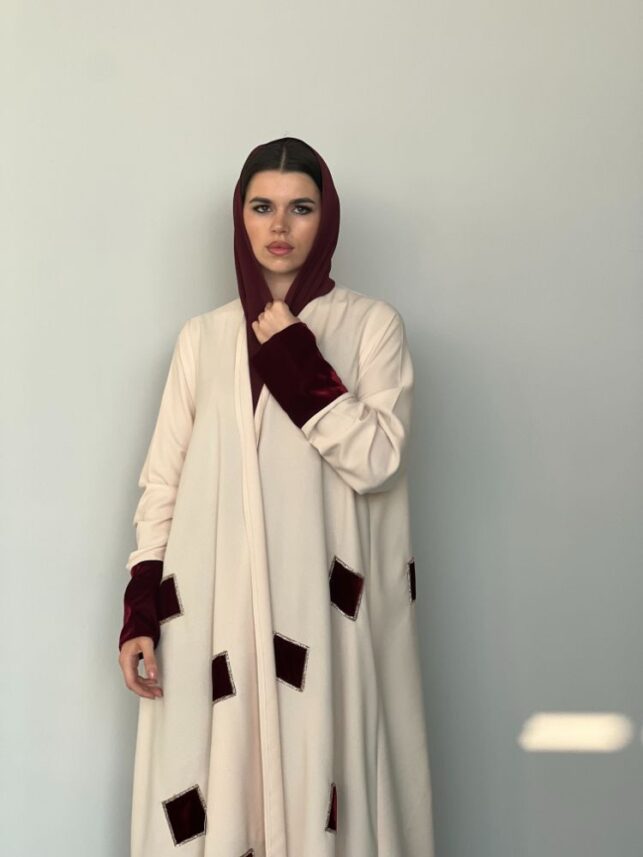 Modern Abaya with satin materials mixed up with velvet