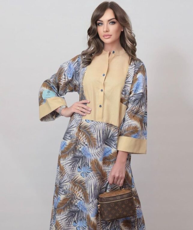 Summer palm caftan, Cotton linen materials