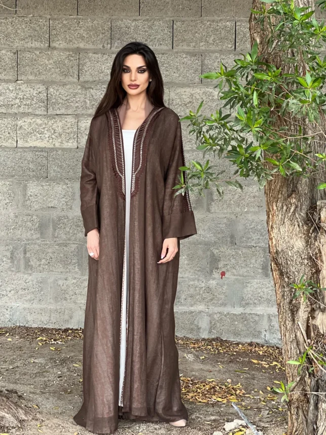 Abaya with lining, linen materials