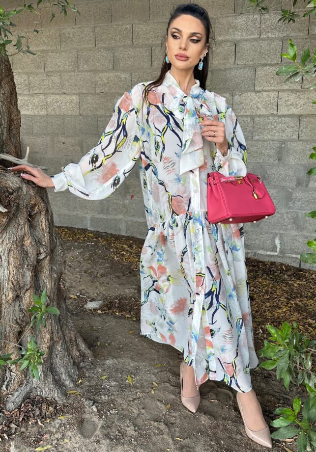 Floral white collar dress, Chiffon materials