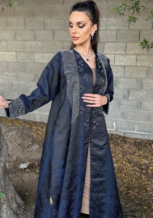 Modern dainty beaded abaya, crepe materials