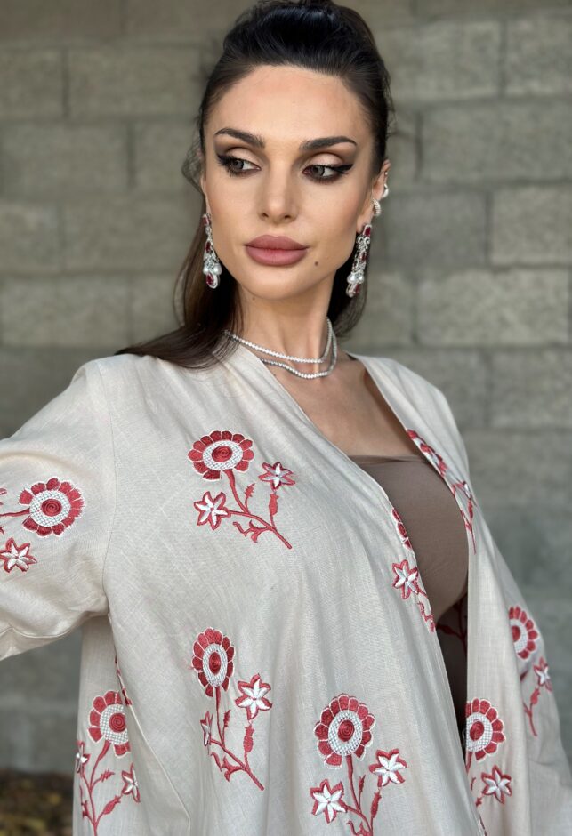 Colored Abaya with flower embroidery, Cotton materials