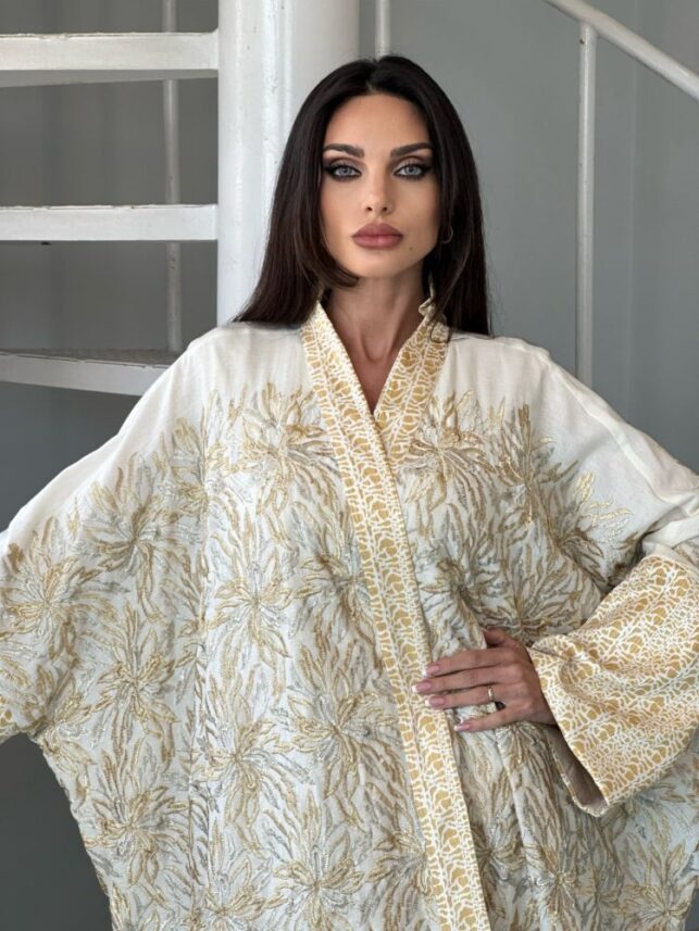 2pc Modern Jalabiya full embroidery, Nylon & crepe materials