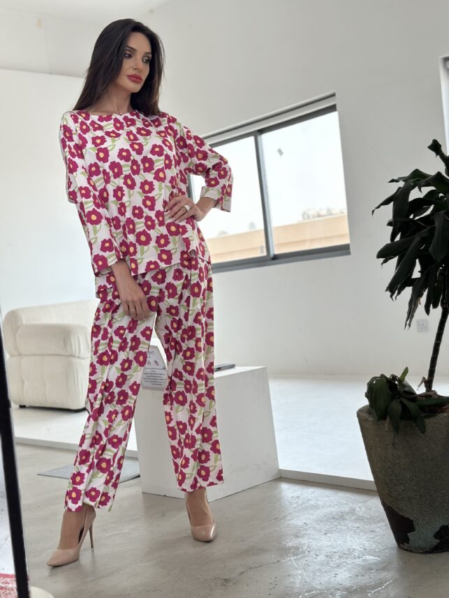 Floral Top & trousers summer suit cotton materials
