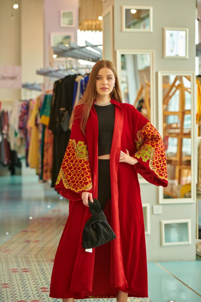 Velvet winter cardigan, with unique embroidery, velvet materials