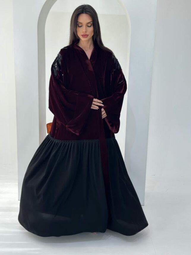Velvet layered Abaya, French terry & velvet materials