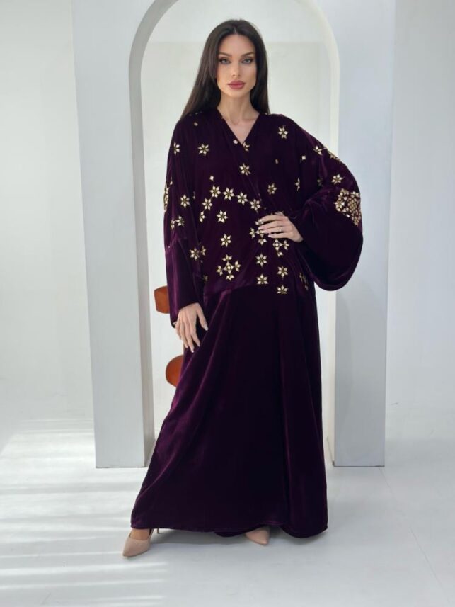 Velvet layered style abaya, Velvet & French terry materials