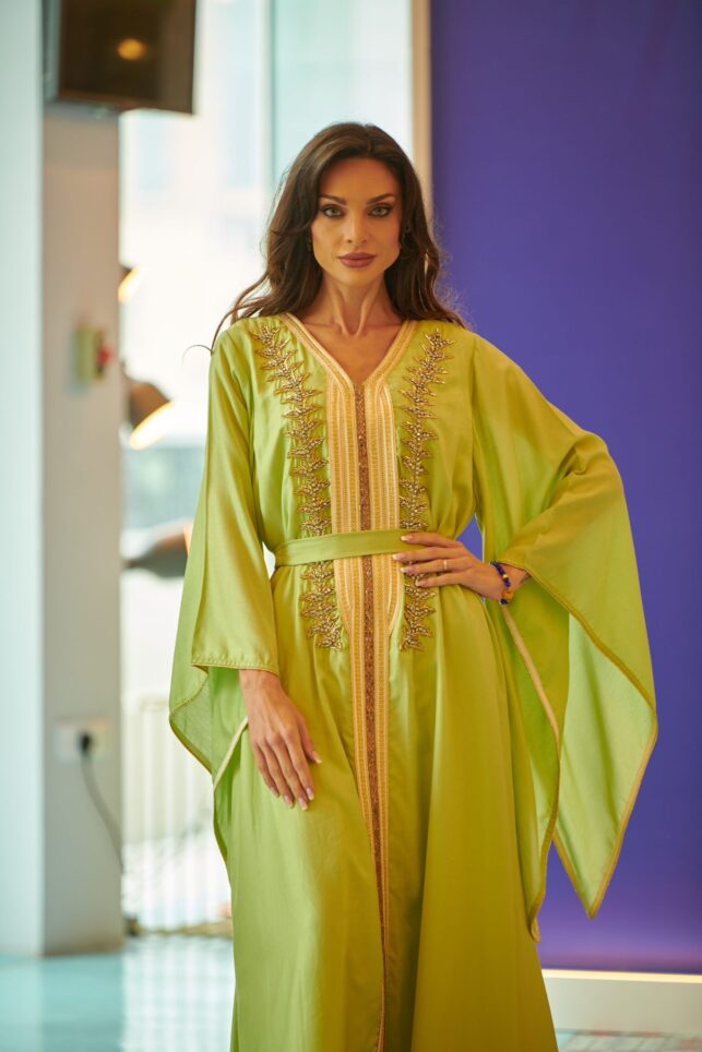 Beaded bell dress with belt, Viscose materials