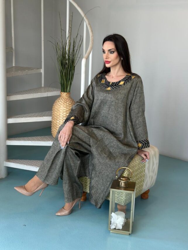 Top & trousers high & low designed, Linen materials