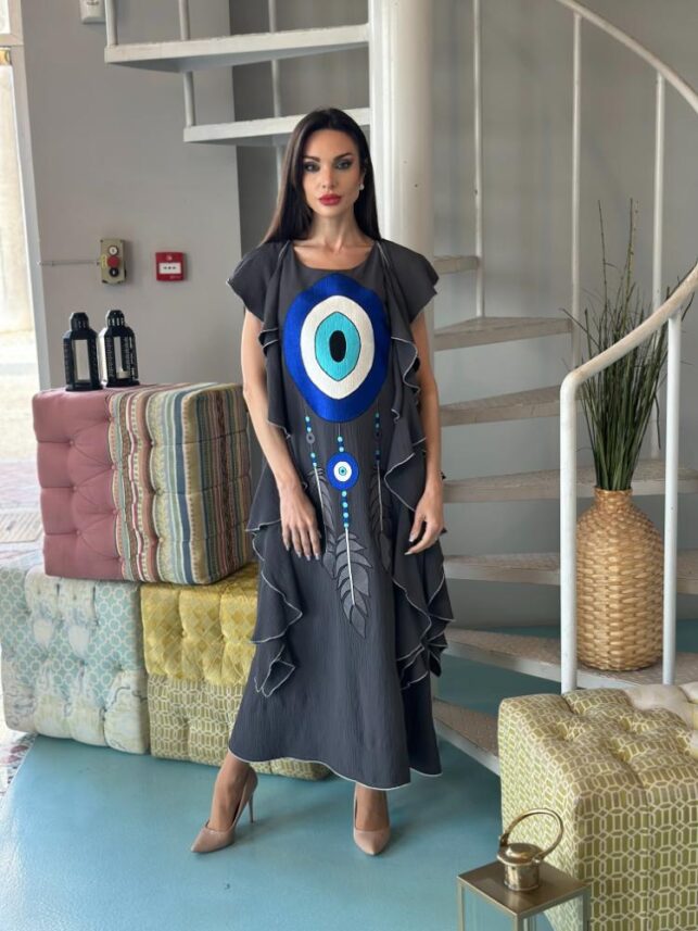 Evil's eye raffle dress, fine crepe materials