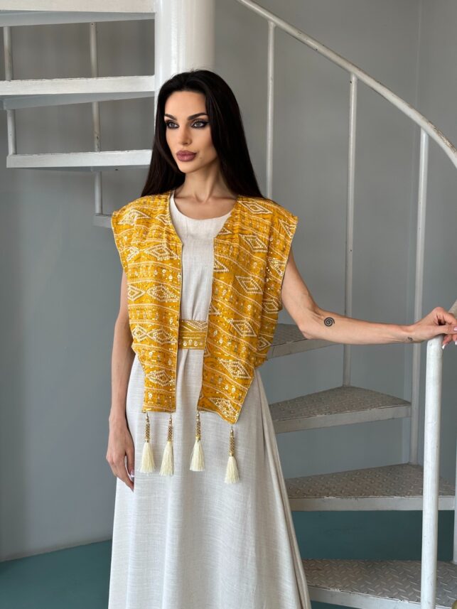 2pc dress w/ belt & glittered vest, Cotton materials