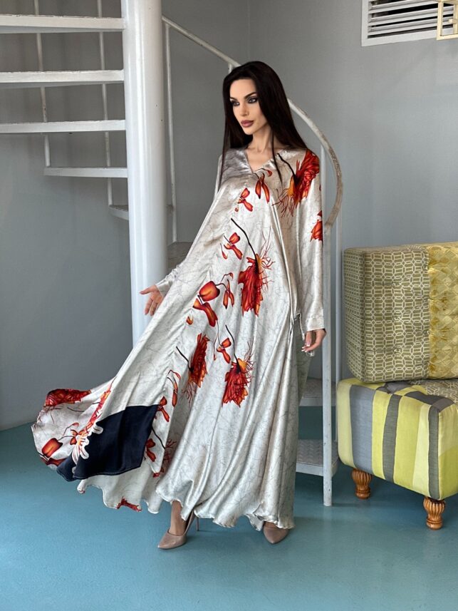 Printed back knot Bisht jalabiya, silk materials
