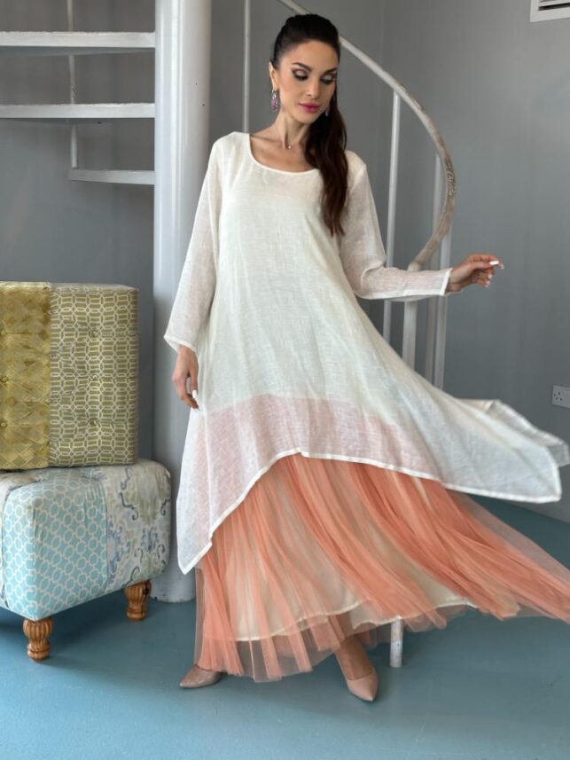 Highlow dress, Linen & tulle materials