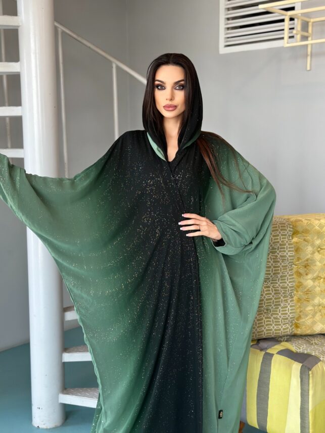 Color combi Abaya W/ glittered design, Chiffon materials