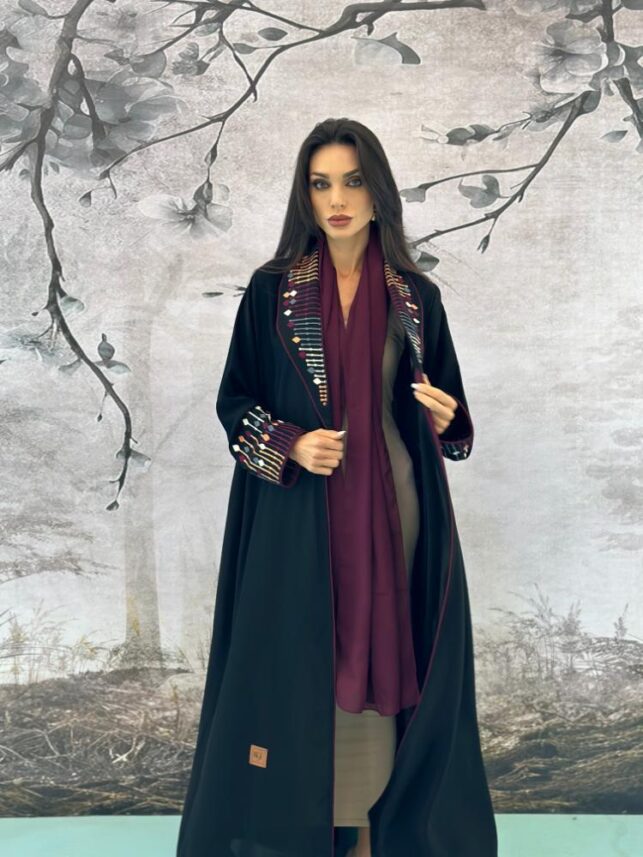 Threaded Embroidery abaya with Sleeveless dress, Fine crepe materials