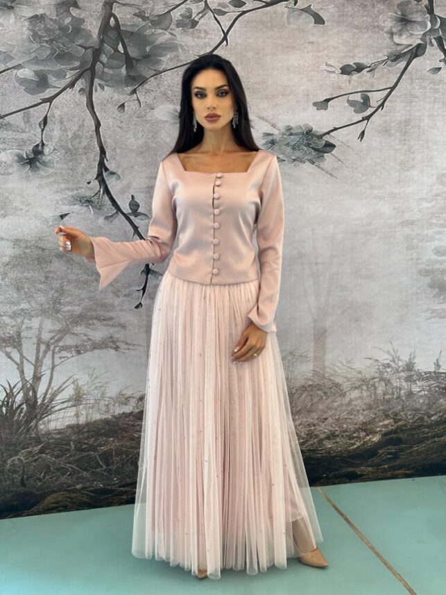 Top & Long skirt, Tulle & satin materials