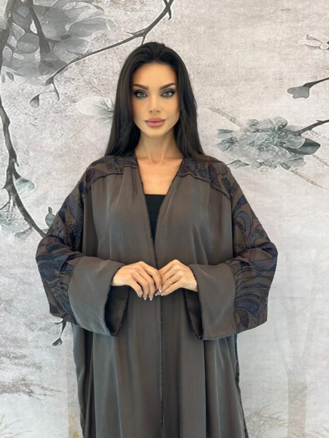 Designed abaya, with mixed embroidery, hemp materials