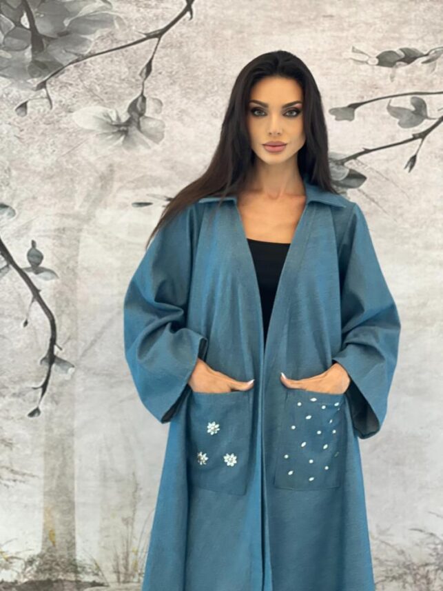 Denim high low open dress, Denim materials