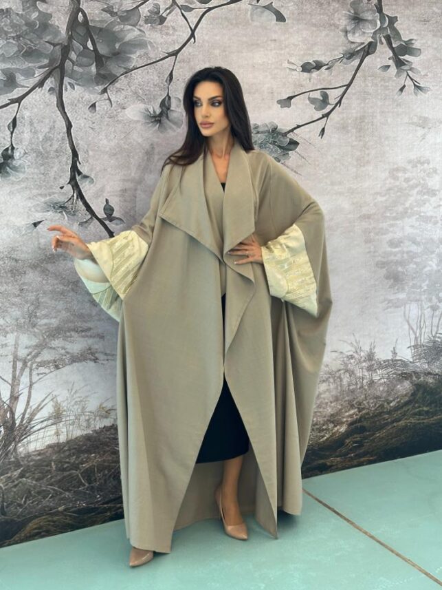 Cape style abaya, short hand w/ small beads, Linen cotton materials