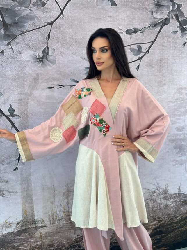 Top & Trousers w/ Patches, Linen materials