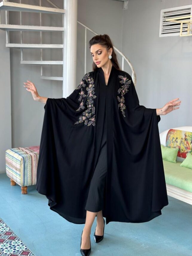 Cape Abaya, with flower embroidery, Chiffon materials