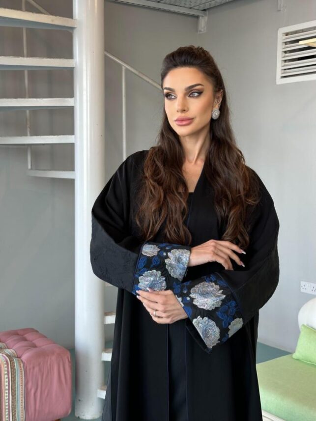 A line Abaya, With flower designs, Crepe Materials