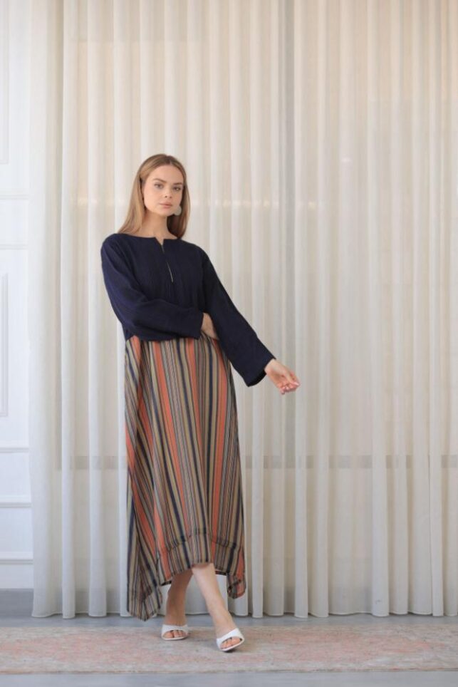 Two color side dress, Cotton linen materials