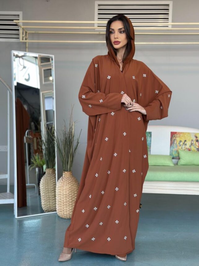Colored abaya w/ small flower beads, Fine crepe materials